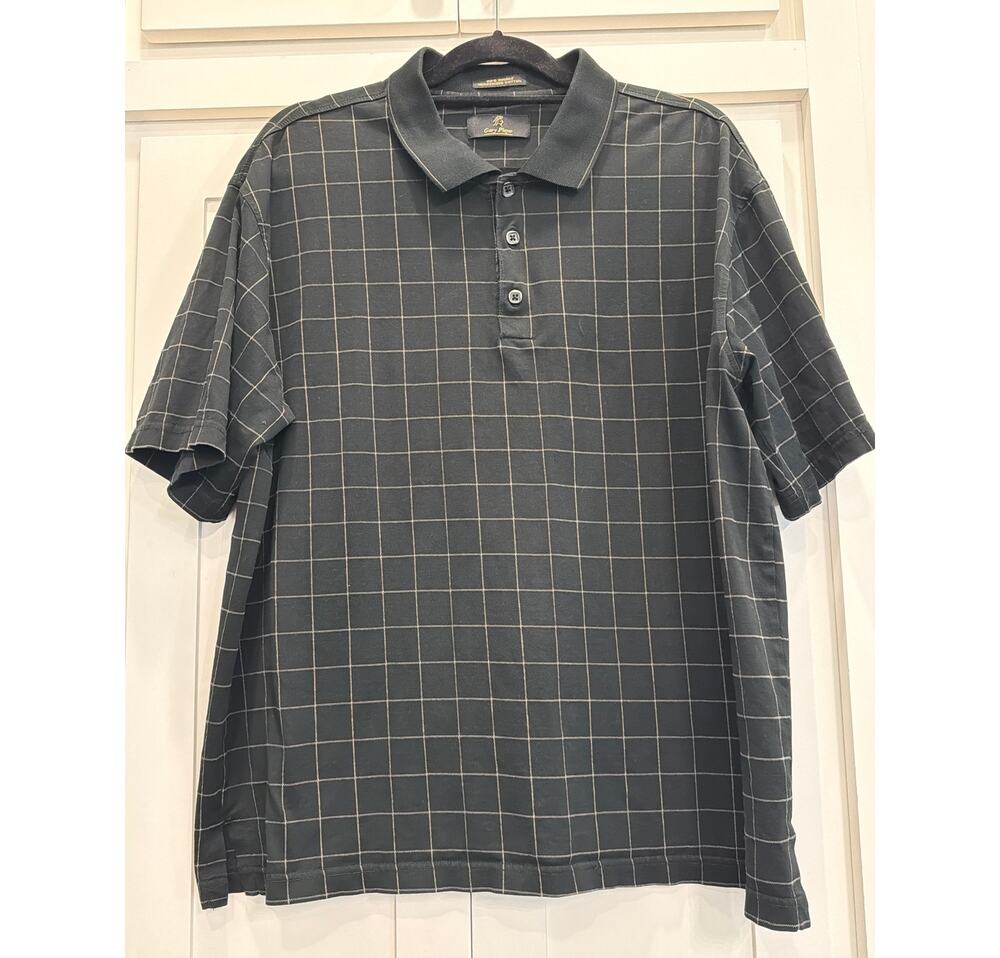 Gary Player 100% Cotton black windowpane Golf Polo LG